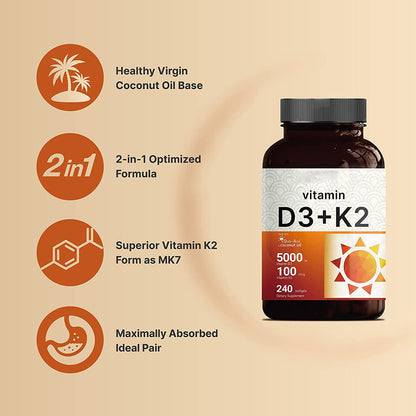Solace Vitamin D3+K2 Softgels