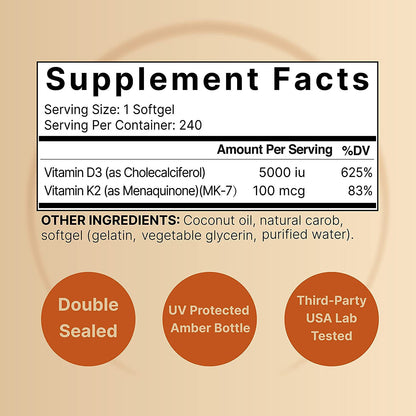 Solace Vitamin D3+K2 Softgels